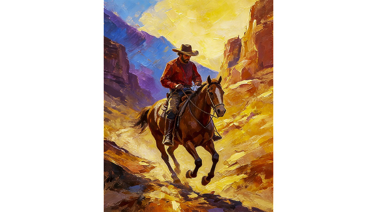 Cowboy Canyon Trail Western Impressionist Art Print Rustic Southwest Giclée Wall Decor