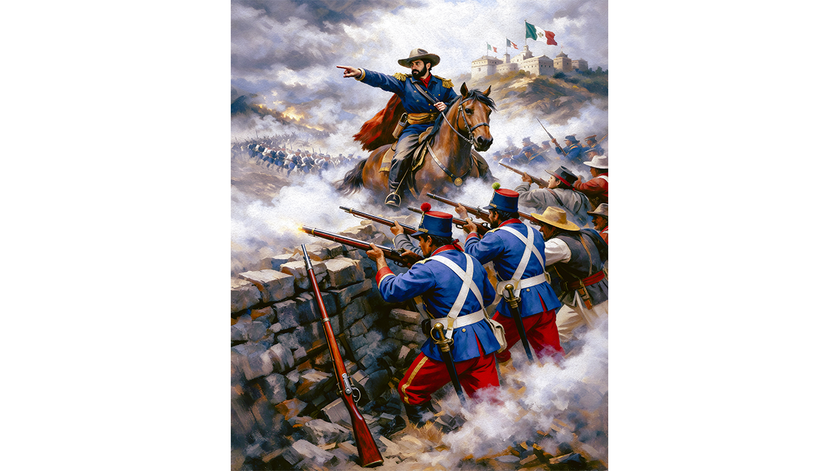 Turning Point at Puebla Battle Print Cinco de Mayo Zaragoza Historical Wall Art