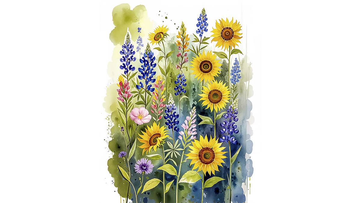 Texas Sunflower Watercolor Wildflower Meadow Botanical Art Print Southwestern Floral Wall Decor Giclee