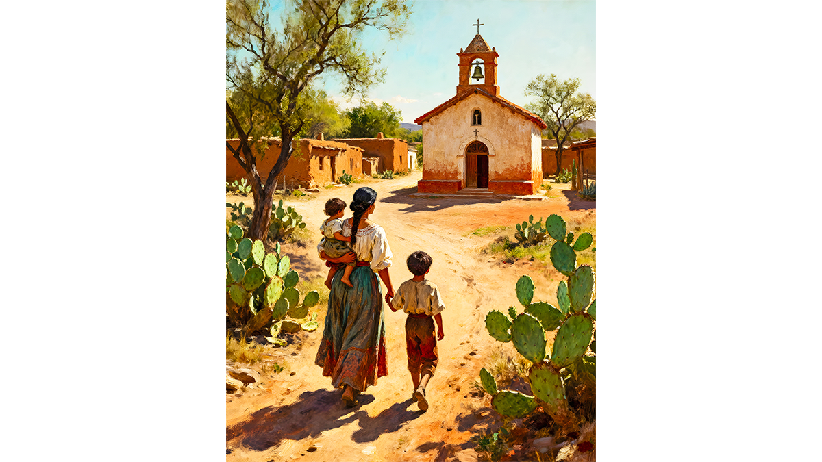Mexican Village Mother and Children Giclée Print – Southwestern Home Decor